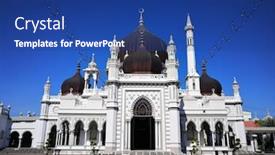  Presentation with mosque - Audience pleasing presentation consisting of black-dome-mosque-the-landmark backdrop and a ocean colored foreground