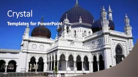  Presentation with mosque - Amazing slides having black-dome-mosque-the-landmark backdrop and a ocean colored foreground