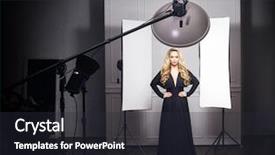  Presentation with glamour - Slide set featuring soft skills - beautiful model posing in black background and a dark gray colored foreground