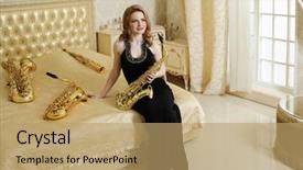  Presentation with wind instruments - Presentation theme having black dress sits with sax background and a coral colored foreground