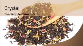  Presentation with dry fruits - Presentation having black dry tea with fruits and petals background and a coral colored foreground