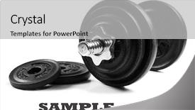  Presentation with award in black and white - Presentation theme enhanced with bodybuilding sports weightlifting fitness concept - black dumbbells and loose weights background and a light gray colored foreground