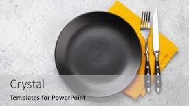  Presentation with table napkin - Slide deck featuring black-empty-plate-fork-knife background and a light gray colored foreground
