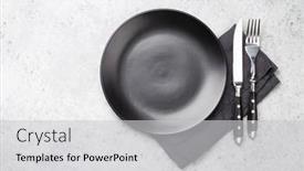  Presentation with table napkin - Beautiful slides featuring black-empty-plate-fork-knife backdrop and a light gray colored foreground