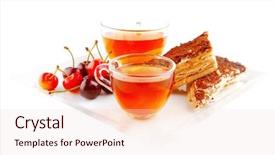  Presentation with black tea - Presentation theme having black english tea and cakes with red cherry background and a lemonade colored foreground