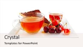  Presentation with black tea - Slides having black english tea and cakes with red cherry background and a lemonade colored foreground