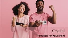  Presentation with pink black - Slide set enhanced with black-excited-man-and-woman background and a  colored foreground