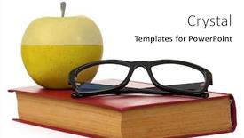  Presentation with book glasses - PPT theme consisting of black eye glasses and old book isolated on white background background and a white colored foreground