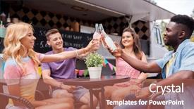  Presentation with food truck - Amazing PPT theme having black family reunion - celebration leisure and people concept backdrop and a coral colored foreground