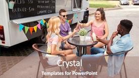  Presentation with food truck - Cool new slide deck with black family reunion - celebration leisure and people concept backdrop and a coral colored foreground