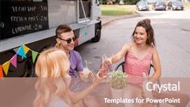  Presentation with food truck - Theme having black family reunion - celebration leisure and people concept background and a coral colored foreground