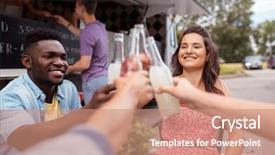  Presentation with food truck - Theme having black family reunion - celebration leisure and people concept background and a coral colored foreground