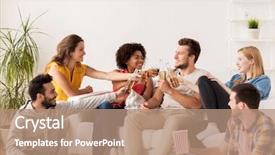  Presentation with people talking - Slides enhanced with black family reunion - friendship people and entertainment concept background and a coral colored foreground