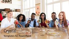  Presentation with family reunion - Theme enhanced with black family reunion - leisure food and people concept background and a coral colored foreground