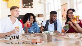  Presentation with international food - Presentation design enhanced with black family reunion - leisure food and people concept background and a coral colored foreground