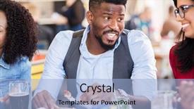  Presentation with restaurant family - Beautiful theme featuring black family reunion - leisure food and people concept backdrop and a light blue colored foreground