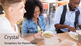  Presentation with international food - PPT theme consisting of black family reunion - leisure food and people concept background and a coral colored foreground