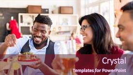  Presentation with international food - Slides enhanced with black family reunion - leisure food and people concept background and a tawny brown colored foreground