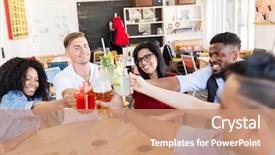  Presentation with restaurant family - Slide set enhanced with black family reunion - party celebration and people concept background and a coral colored foreground