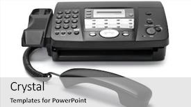  Presentation with machine - Colorful slide set enhanced with black fax isolated on white backdrop and a light gray colored foreground