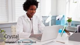  Presentation with black female - Presentation theme with black female doctor wearing white background and a light gray colored foreground