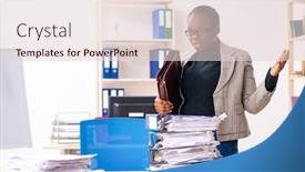  Presentation with black female - Presentation design featuring black female employee unhappy with excessive work background and a lemonade colored foreground