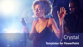  Presentation with performing arts stage - Theme featuring black-female-singer-performing background and a navy blue colored foreground