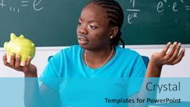  Presentation with black female - PPT theme featuring black-female-student-in-front background and a teal colored foreground