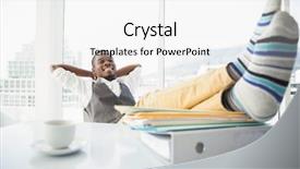  Presentation with office chair - Audience pleasing PPT theme consisting of businessman sitting in his chair backdrop and a white colored foreground