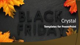  Presentation with friday - Theme with black friday text with autumn leaves on black slate background background and a dark gray colored foreground