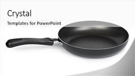  Presentation with frying - Slide deck featuring black frying pan isolated on white background background and a white colored foreground