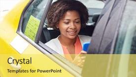  Presentation with business travel - PPT layouts with black girlp phone - business trip transportation travel gesture background and a yellow colored foreground