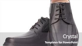 Presentation with greeiting show man - Presentation design featuring black glossy man s shoes background and a dark gray colored foreground