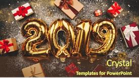  Presentation with new year 2019 - Slide deck consisting of black gold invitations - happy new year 2019 background and a tawny brown colored foreground
