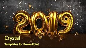  Presentation with new year 2019 - PPT layouts with black gold invitations - happy new year 2019 background and a tawny brown colored foreground