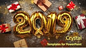  Presentation with new year 2019 - Cool new presentation with black gold invitations - happy new year 2019 backdrop and a tawny brown colored foreground
