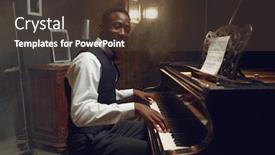  Presentation with jazz - Presentation design featuring black grand piano player jazz performance background and a tawny brown colored foreground