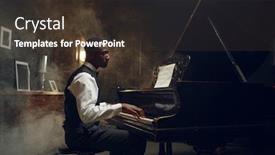  Presentation with jazz - Cool new PPT theme with black grand piano player jazz performance backdrop and a tawny brown colored foreground