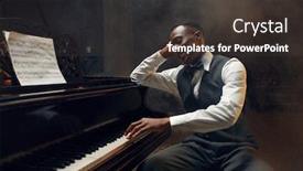  Presentation with performer - Audience pleasing presentation design consisting of black grand piano player jazz performer backdrop and a dark gray colored foreground
