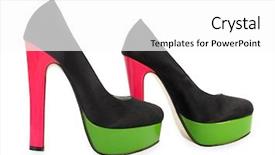  Presentation with pump - Colorful presentation enhanced with black green and pink colorful high heels pump shoes backdrop and a white colored foreground