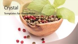  Presentation with pink black - Beautiful slide deck featuring black green and pink pepper peppercorn mix in wooden spoon isolated on white background cutout backdrop and a blonde colored foreground