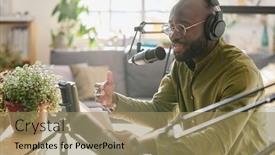  Presentation with microphone - Slides enhanced with black-guy-in-headphones-talking background and a coral colored foreground