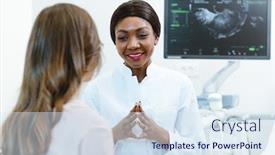  Presentation with gynecologist - Amazing slide deck having black-gynecologist-showing-woman-early backdrop and a sky blue colored foreground