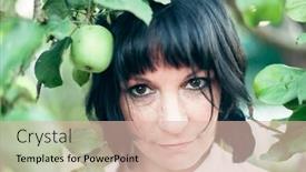  Presentation with orchard - Colorful PPT theme enhanced with black-haired-woman backdrop and a lemonade colored foreground