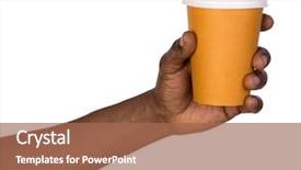  Presentation with black paper - PPT theme with black hand - man holding a paper coffee background and a coral colored foreground
