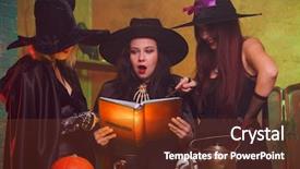  Presentation with witches - Cool new slides with black hats with spell book backdrop and a tawny brown colored foreground