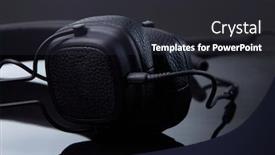  Presentation with headphones - Slide set featuring black-headphones-on-a-glossy background and a dark gray colored foreground