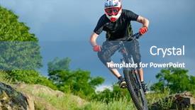  Presentation with mountain bike - Slide deck having spring mountain trail extreme sports background and a teal colored foreground