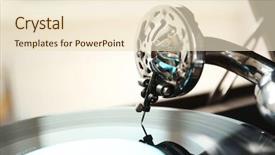  Presentation with gramophone - Audience pleasing PPT layouts consisting of black history music - old gramophone player closeup backdrop and a  colored foreground