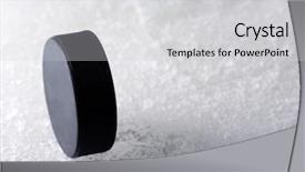  Presentation with hockey puck - Presentation design consisting of black hockey puck on ice background and a light gray colored foreground
